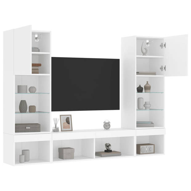 vidaXL 5-delige Tv-wandmeubelset met LED-verlichting bewerkt hout wit