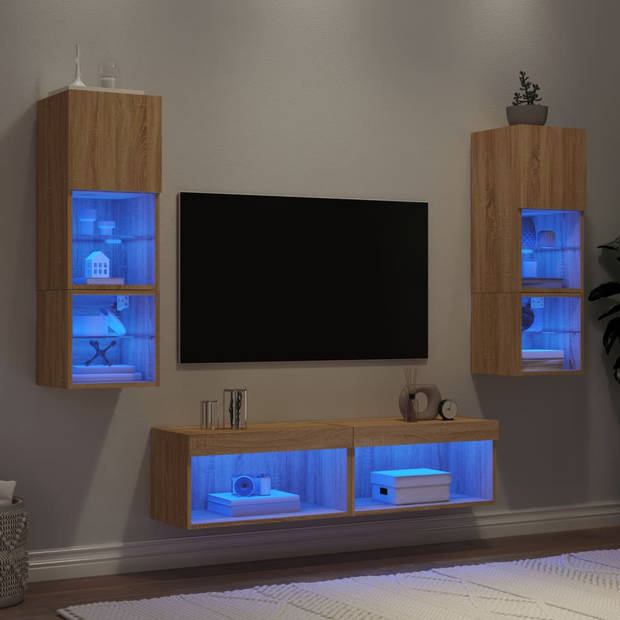 vidaXL 6-delige Tv-wandmeubelset met LED bewerkt hout sonoma eiken