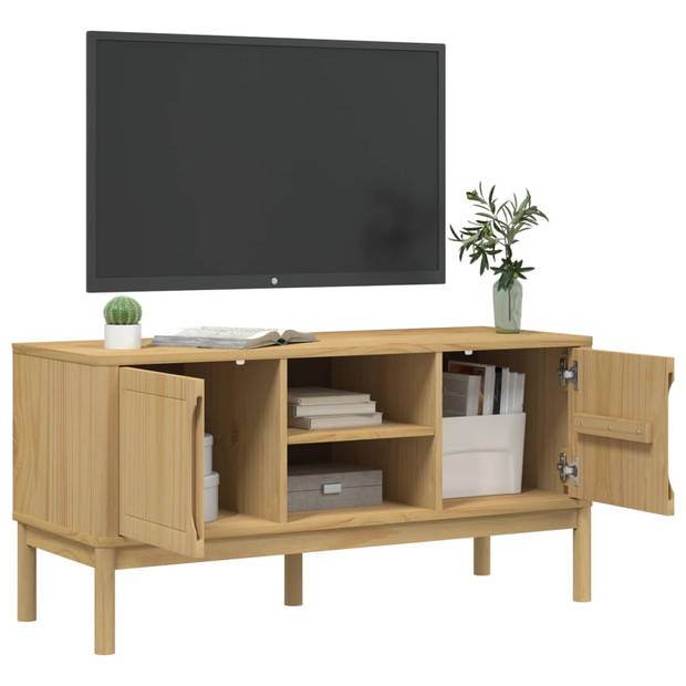 vidaXL Tv-meubel FLORO 114x43x55 cm massief grenenhout wasbruin