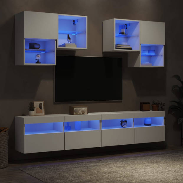 vidaXL 6-delige Tv-wandmeubelset met LED-verlichting wit