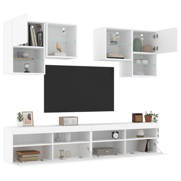 vidaXL 6-delige Tv-wandmeubelset met LED-verlichting wit