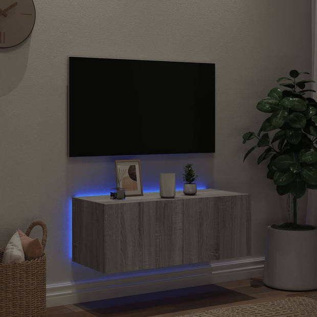 vidaXL Tv-wandmeubel met LED-verlichting 80x35x31 cm grijs sonoma