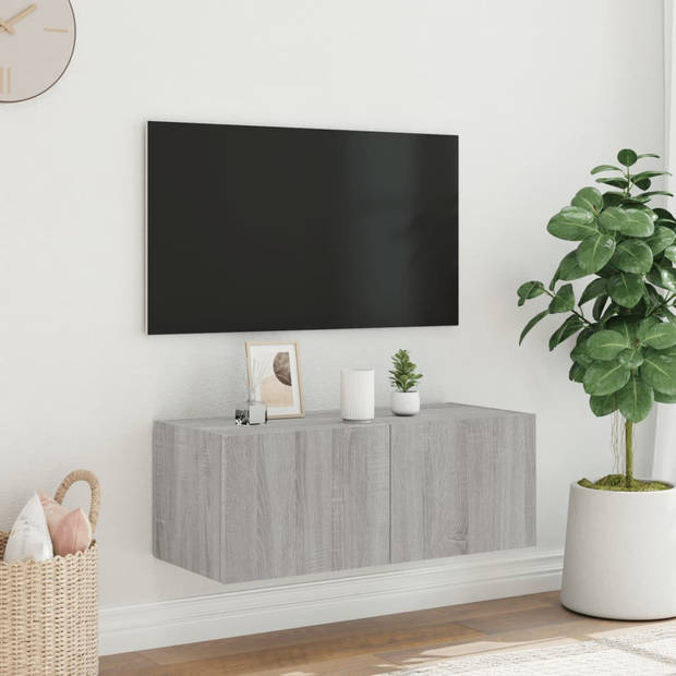 vidaXL Tv-wandmeubel met LED-verlichting 80x35x31 cm grijs sonoma