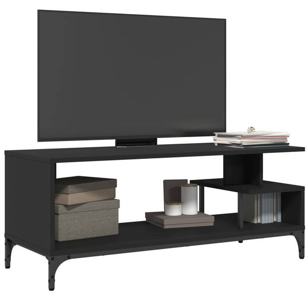 vidaXL Tv-meubel 102x40x41 cm bewerkt hout en gepoedercoat staal zwart