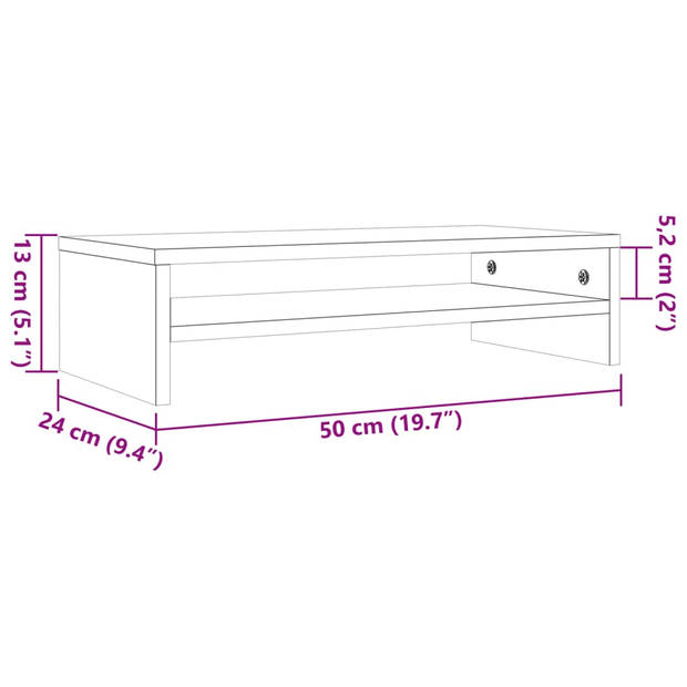 vidaXL Monitorstandaard 50x24x13 cm massief grenenhout wasbruin