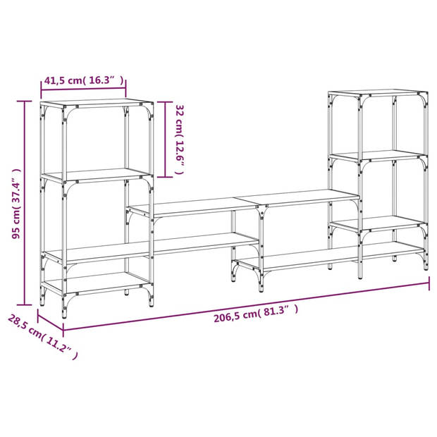 vidaXL Tv-meubel 206,5x28,5x95 cm bewerkt hout bruin eikenkleurig