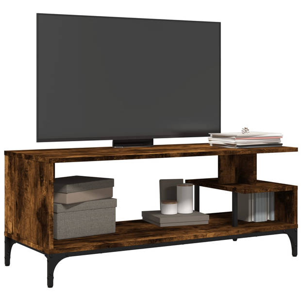 vidaXL Tv-meubel 102x40x41 cm hout en gepoedercoat staal gerookt eiken