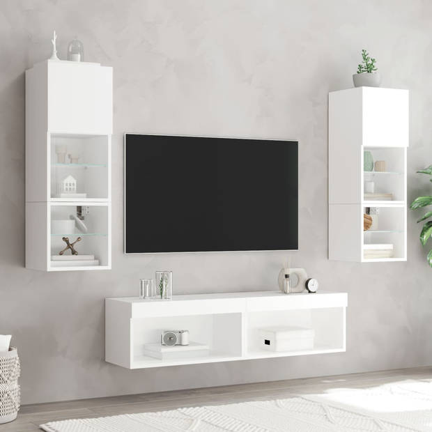 vidaXL 6-delige Tv-wandmeubelset met LED-verlichting bewerkt hout wit