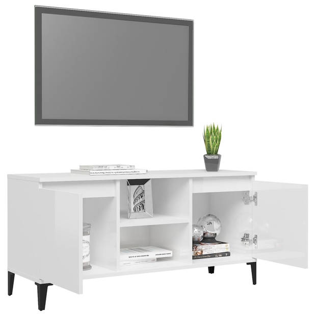 vidaXL Tv-meubel met metalen poten 103,5x35x50 cm hoogglans wit