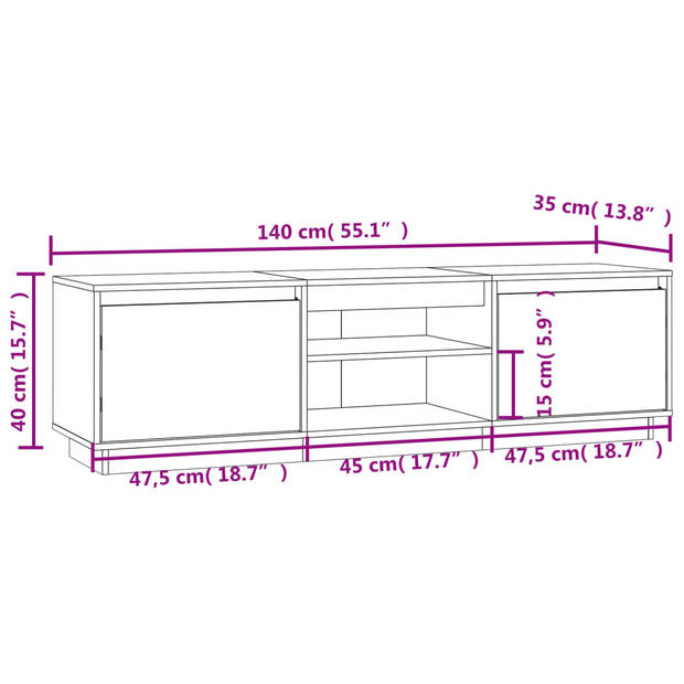 vidaXL Tv-meubel 140x35x40 cm massief grenenhout zwart