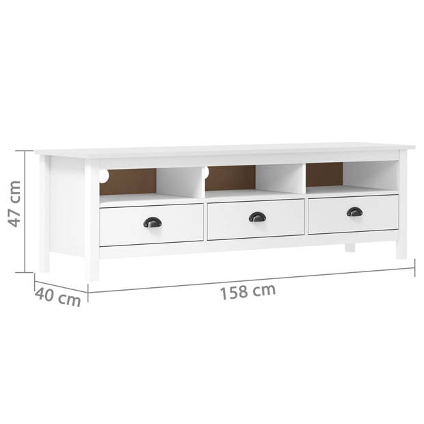 vidaXL Tv-meubel Hill 158x40x47 cm massief grenenhout wit