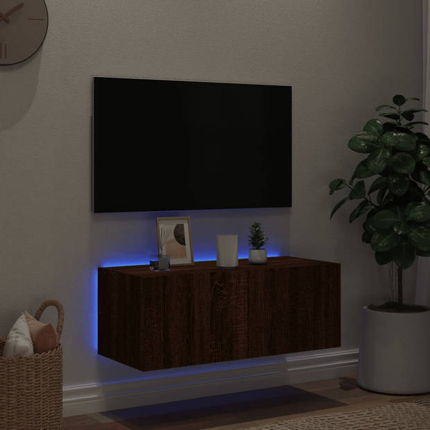 vidaXL Tv-wandmeubel met LED-verlichting 80x35x31 cm bruin eikenkleur