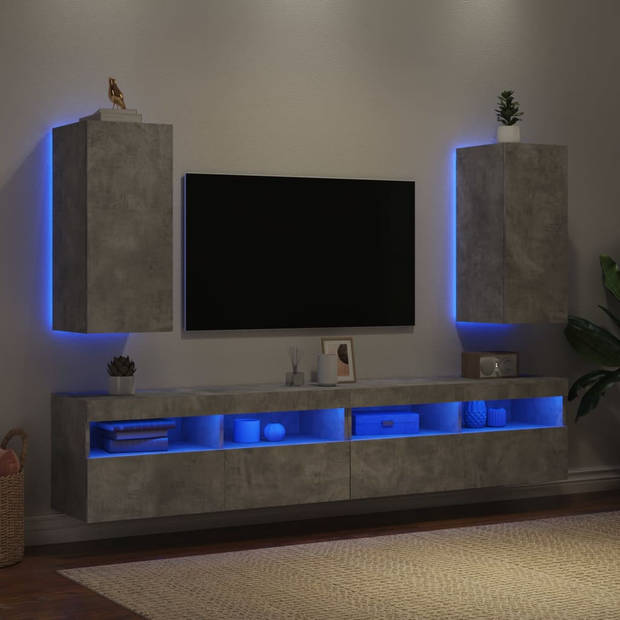 vidaXL Tv-wandmeubels met LED 2 st 30,5x35x70 cm betongrijs