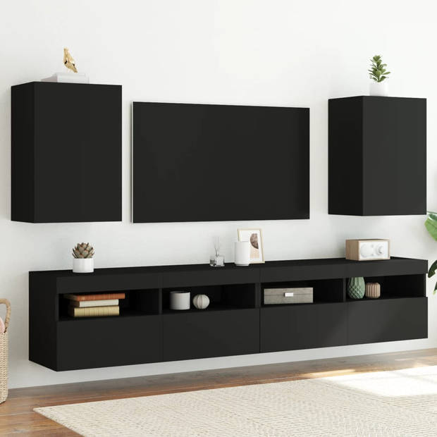 vidaXL Tv-wandmeubels 2 st 40,5x30x60 cm bewerkt hout zwart