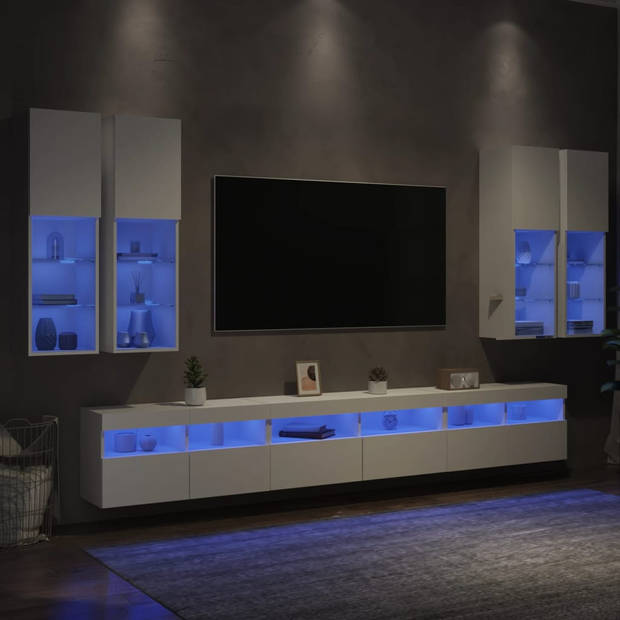 vidaXL 7-delige Tv-wandmeubelset met LED-verlichting wit