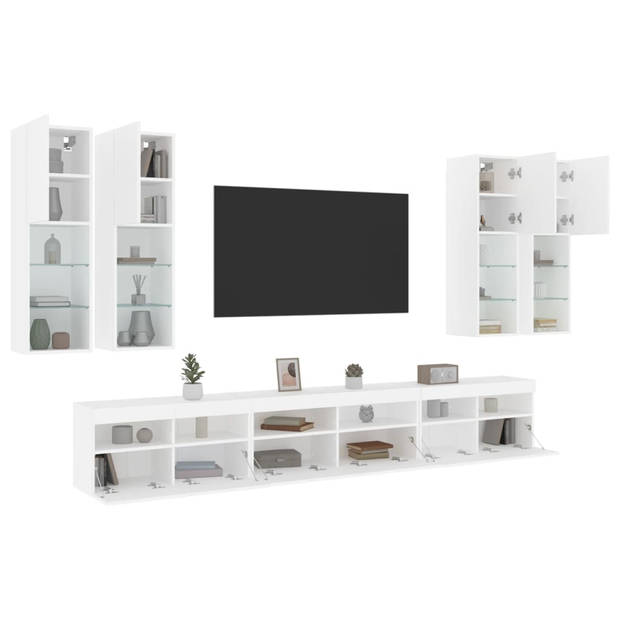 vidaXL 7-delige Tv-wandmeubelset met LED-verlichting wit