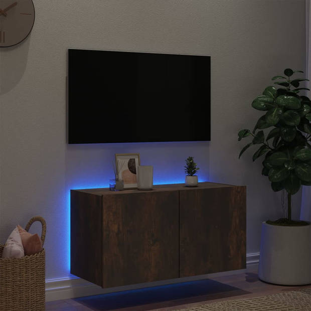 vidaXL Tv-wandmeubel met LED-verlichting 80x35x41 cm gerookt eiken