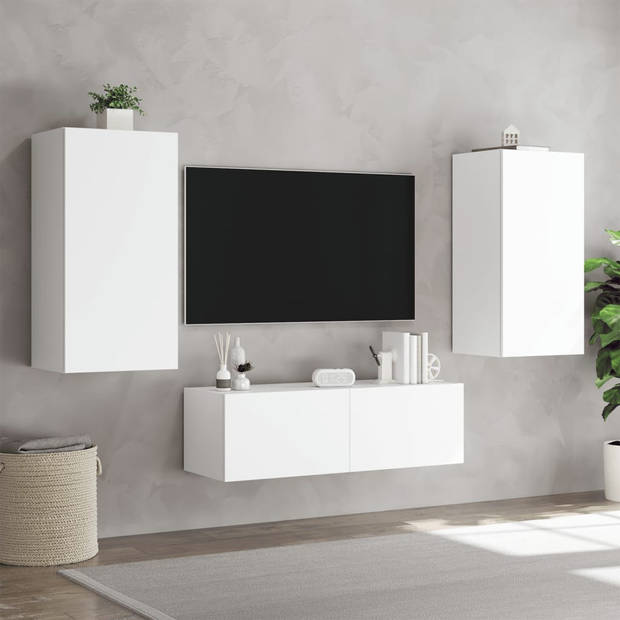 vidaXL 3-delige tv-wandmeubelset met LED-verlichting wit