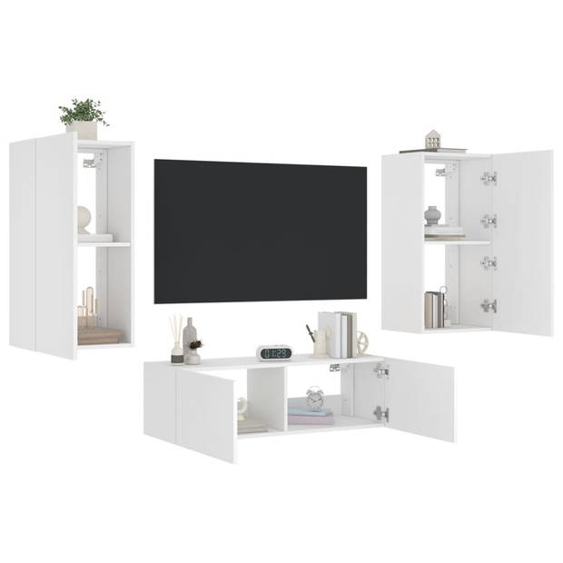 vidaXL 3-delige tv-wandmeubelset met LED-verlichting wit