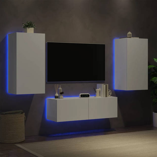 vidaXL 3-delige tv-wandmeubelset met LED-verlichting wit