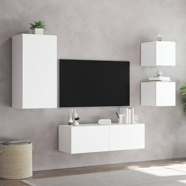 vidaXL 4-delige tv-wandmeubelset met LED-verlichting wit