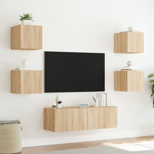 vidaXL 5-delige Tv-wandmeubelset met LED-verlichting sonoma eikenkleur