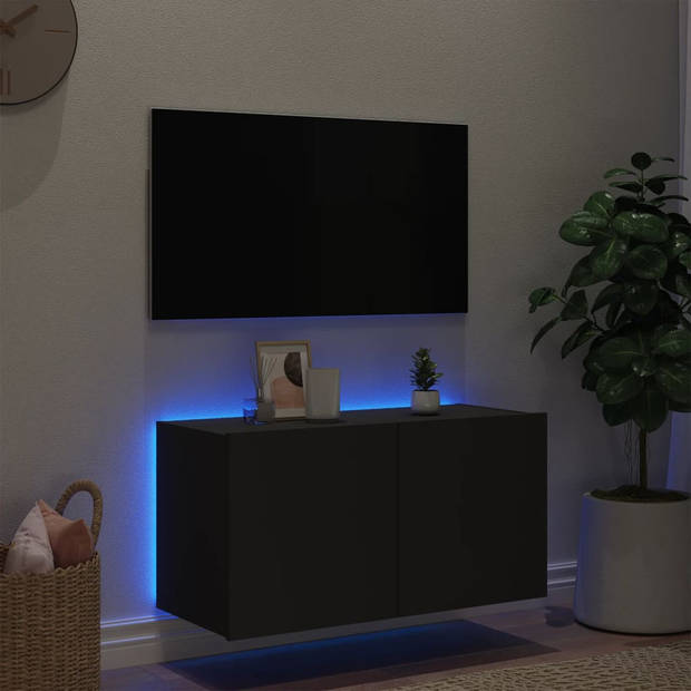 vidaXL Tv-wandmeubel met LED-verlichting 80x35x41 cm zwart