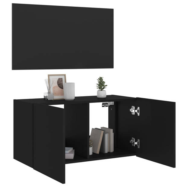 vidaXL Tv-wandmeubel met LED-verlichting 80x35x41 cm zwart