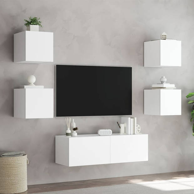 vidaXL 5-delige tv-wandmeubelset met LED-verlichting wit