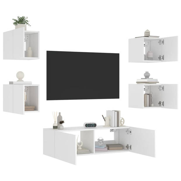 vidaXL 5-delige tv-wandmeubelset met LED-verlichting wit