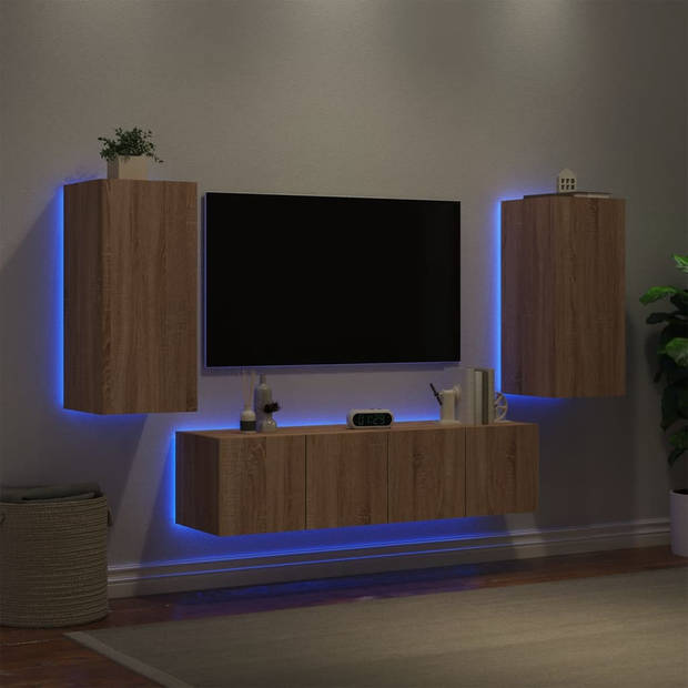 vidaXL 4-delige Tv-wandmeubelset met LED bewerkt hout sonoma eiken