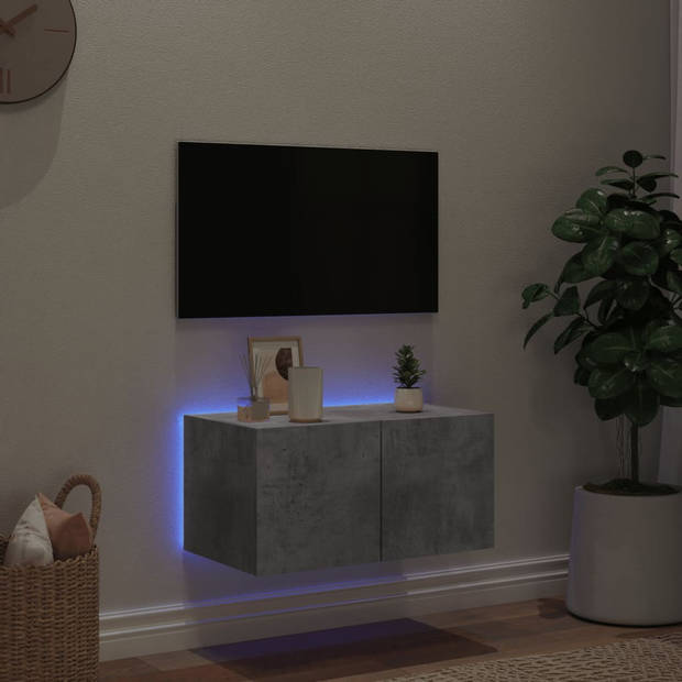 vidaXL Tv-wandmeubel met LED-verlichting 60x35x31 cm betongrijs