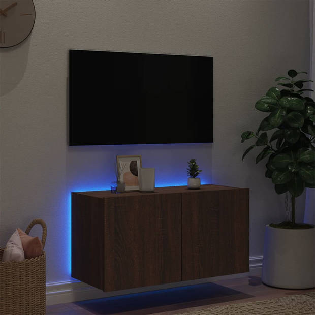 vidaXL Tv-wandmeubel met LED-verlichting 80x35x41 cm bruin eikenkleur