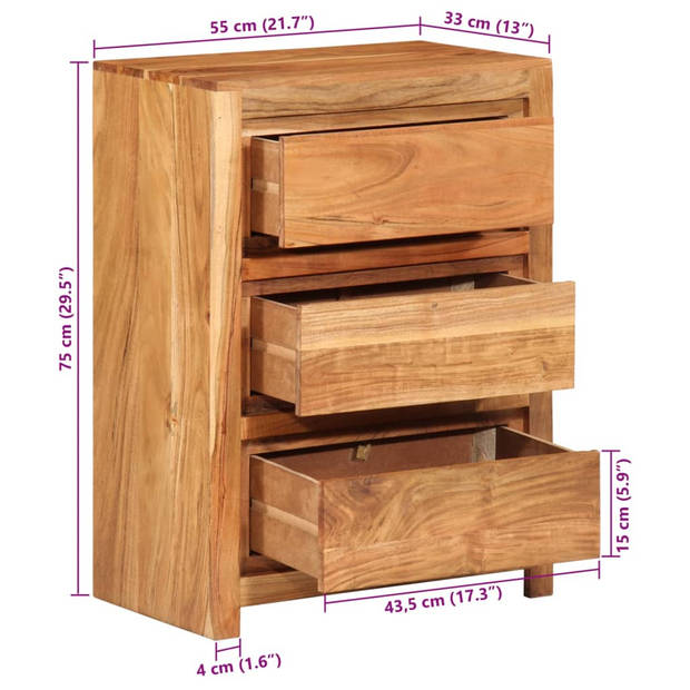 vidaXL Ladekast 55x33x75 cm massief acaciahout