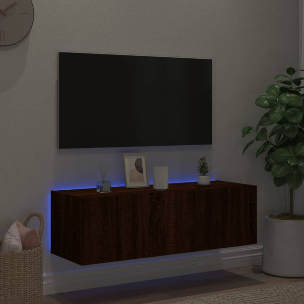 vidaXL Tv-wandmeubel met LED-verlichting 100x35x31 cm bruineikenkleur