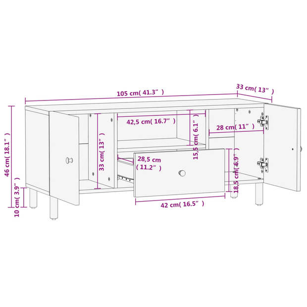 vidaXL Tv-meubel 105x33x46 cm massief mangohout zwart