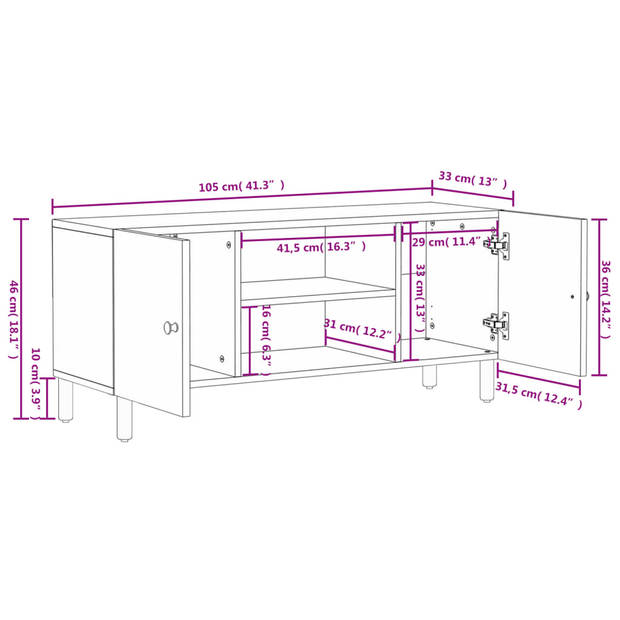 vidaXL Tv-meubel 105x33x46 cm massief mangohout zwart