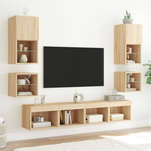 vidaXL 8-delige Tv-wandmeubelset met LED bewerkt hout sonoma eiken