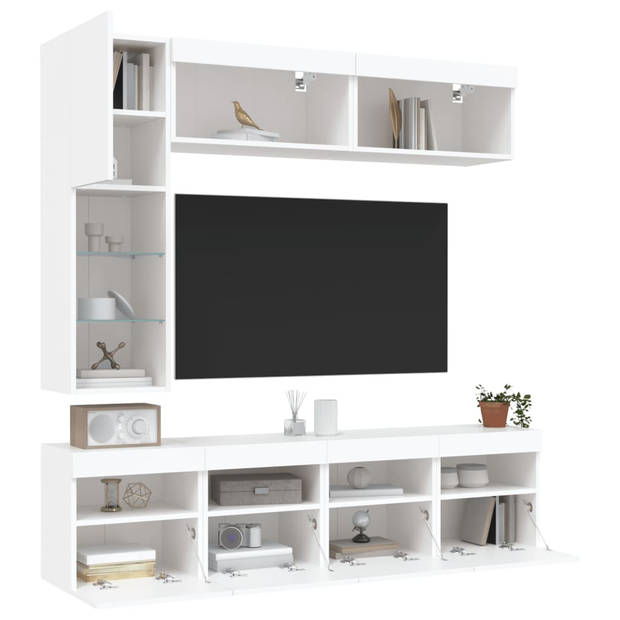 vidaXL 7-delige Tv-wandmeubelset met LED-verlichting wit