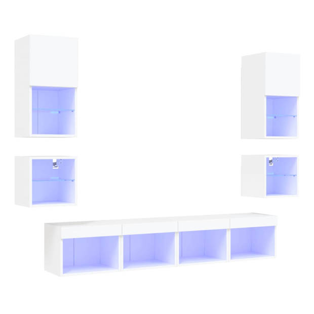 vidaXL 8-delige Tv-wandmeubelset met LED-verlichting bewerkt hout wit