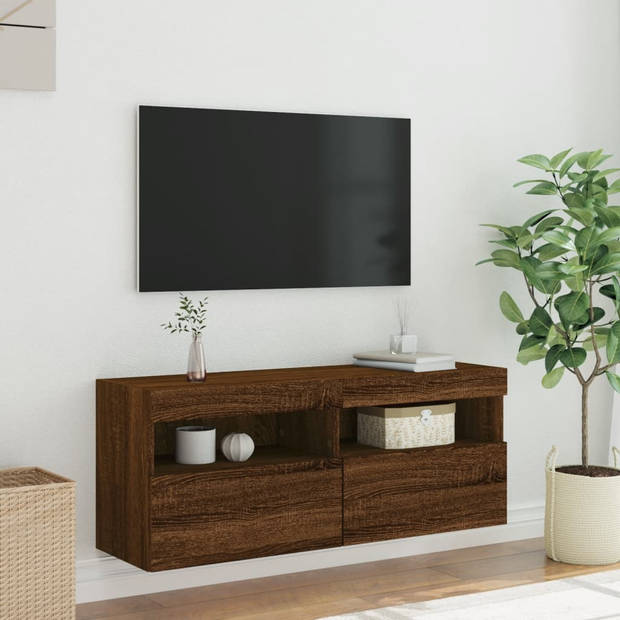 vidaXL Tv-wandmeubel met LED-verlichting 100x30x40 cm bruineikenkleur