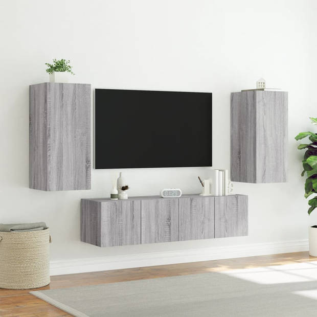 vidaXL 4-delige Tv-wandmeubelset met LED bewerkt hout grijs sonoma