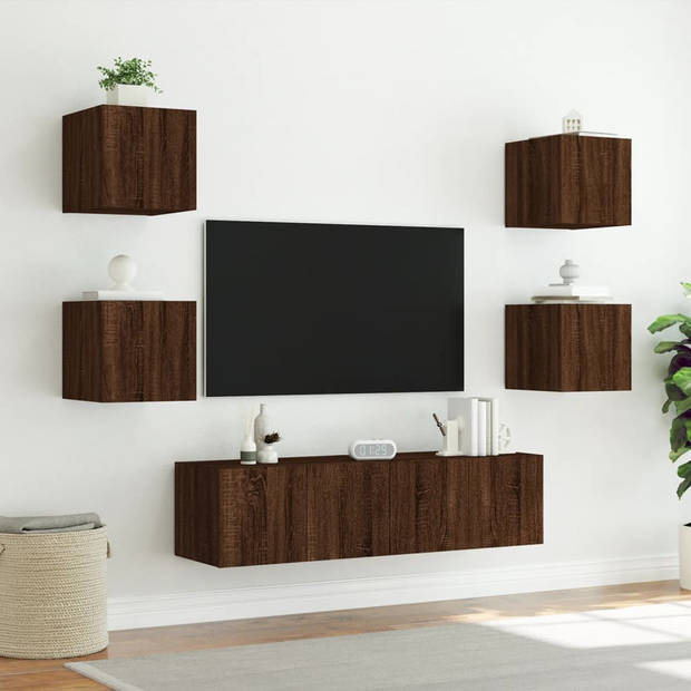 vidaXL 6-delige Tv-wandmeubelset met LED bewerkt hout bruineikenkleur