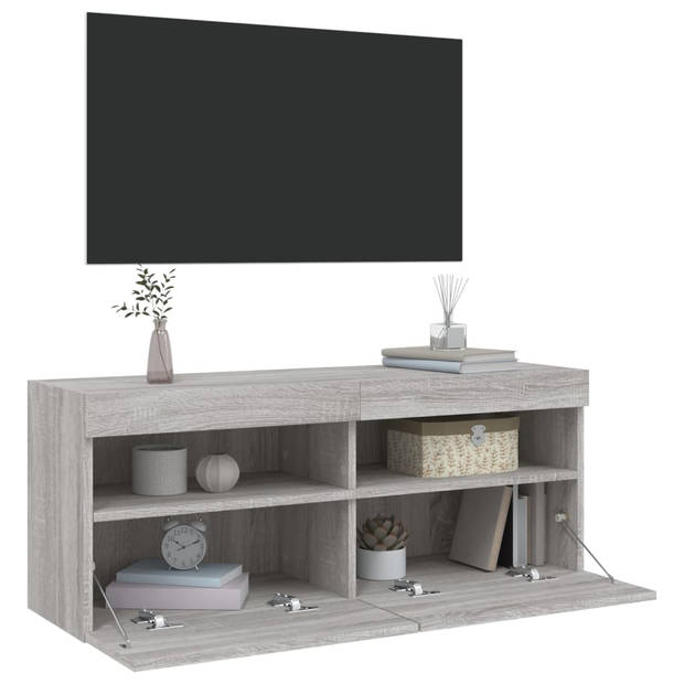 vidaXL Tv-wandmeubel met LED-verlichting 100x30x40 cm grijs sonoma