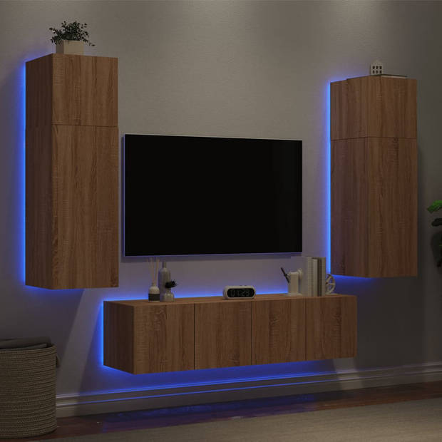 vidaXL 6-delige Tv-wandmeubelset met LED bewerkt hout sonoma eiken