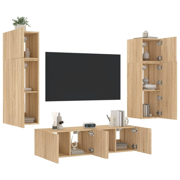 vidaXL 6-delige Tv-wandmeubelset met LED bewerkt hout sonoma eiken