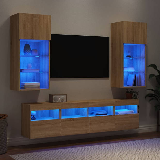 vidaXL 5-delige Tv-wandmeubelset met LED bewerkt hout sonoma eiken