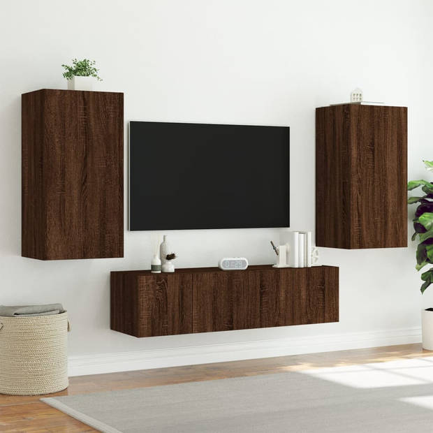 vidaXL 4-delige Tv-wandmeubelset met LED bewerkt hout bruineikenkleur