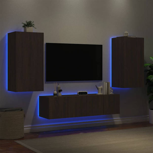 vidaXL 4-delige Tv-wandmeubelset met LED bewerkt hout bruineikenkleur