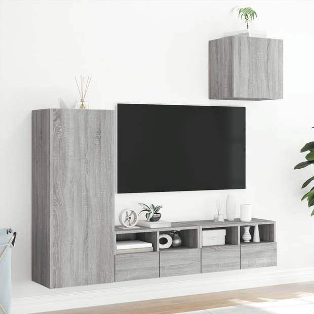 vidaXL 4-delige Tv-wandmeubelset bewerkt hout grijs sonoma